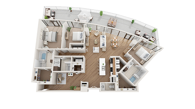 3 Bed 3.5 Bath Penthouse A 1-PH3 floor plan
